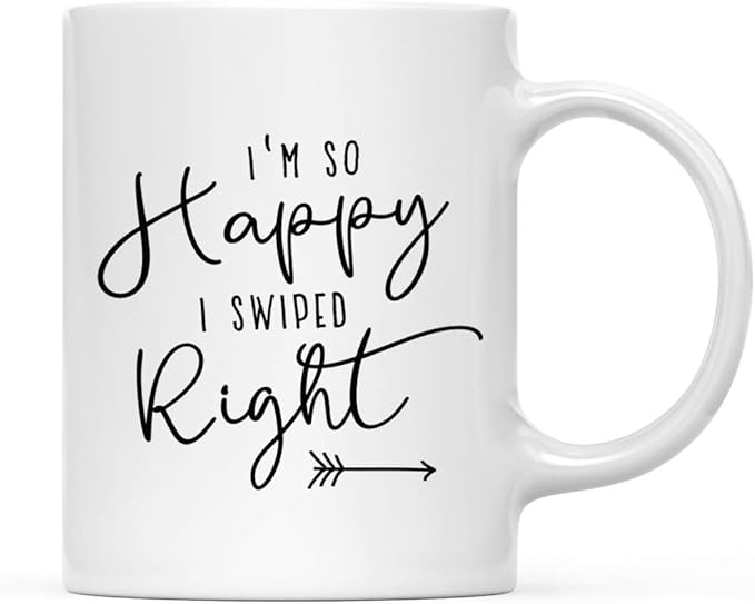 Andaz Press Valentine’s Day Funny 11oz. His Her Couples Coffee Mug Gift, I'm So Happy I Swiped Right, Arrow Graphic, 1-Pack, Gift Box