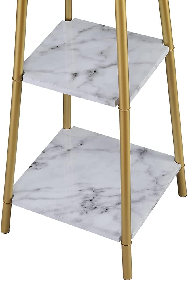 Floor Lamp, Standing Reading Light with Shelves and Gold Shade, Modern Tall Pole Lamp, Accent Furniture Décor Lighting for Living Room, Bedrooms (Gold, White Shade)