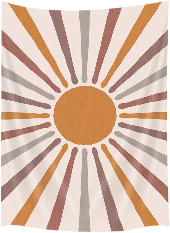 Bohemian Sun and Moon Vertical Tapestry, Vintage Aesthetic Retro 70s Rainbow Tapestry Wall Hanging for Bedroom, Minimalist Geometric Modern Art Tapestries Decor for Dorm Living Room Bedroom, 30X40