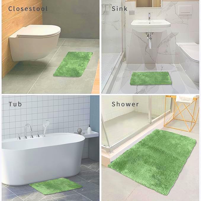 FIFU Bathroom Rugs 24" W x 36" L, Bath Mat for Bathroom, Bedroom, Laundry Room & Kitchen, Non-Slip Rubber Latex Backing, Extra Soft and Absorbent Microfiber Carpet, Machine Washable Rug, Green