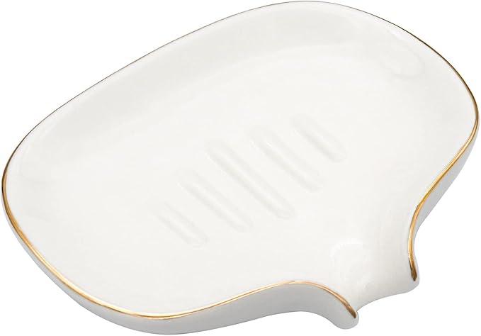 Soap Dish with Drain Ceramic Soap Holder Soap Saver for Bar Soap, Kitchen Sink, and Bathroom Shower