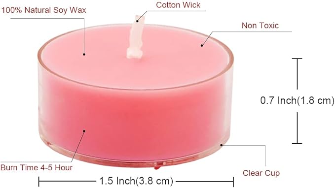 DEYBBY Natural Scented Soy Wax Tealight Candles Bulk, Rose Aromatherapy Luxury Tea Candle Set of 36-4 Hour Burning Great Gift