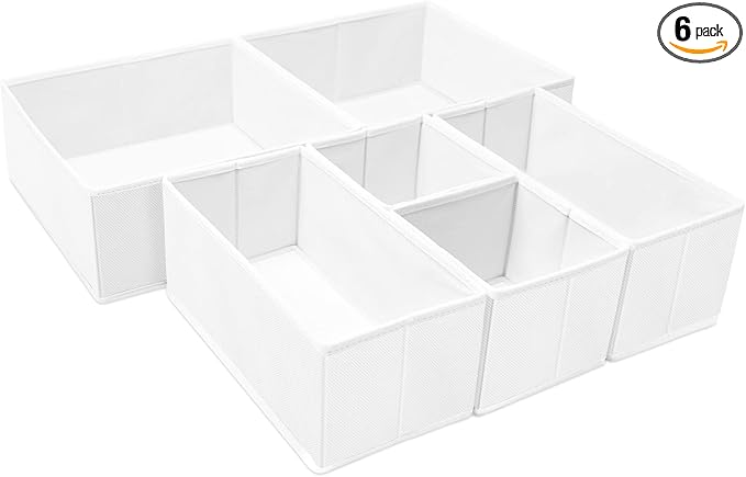 Criusia 6 Pack Clothes Drawer Organizer, Fabric Foldable Closet Dresser Drawer Organizer for Clothing, Bra Sock Underwear Drawer Organizer for Nursery Dorm Bedroom Organization (6 Bins, White)