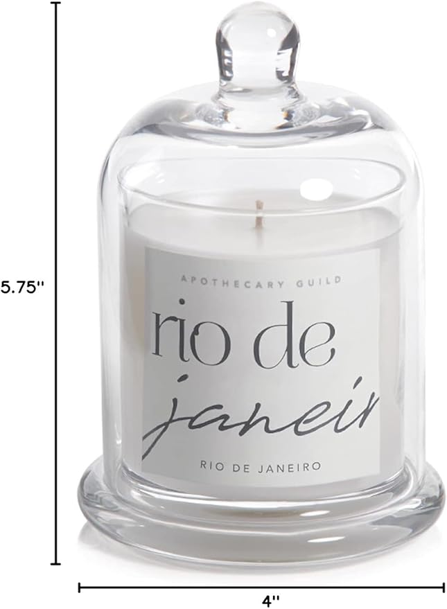 Zodax | Rio De Janeiro | Apothecary Guild Scented Candle Jar with Glass Dome | 68 Hour Burn Time