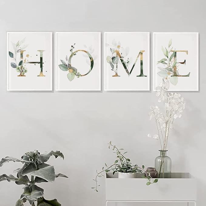 SUUURA-OO Botanical Simple Life Home Decor Poster Green Leaf Painting Wall Art Print Set of 4 (8”X10”), Boho Leaf Eucalyptus Wall Décor Modern Bohemia Botanical Floral Leaves Wall Art Print Unframe