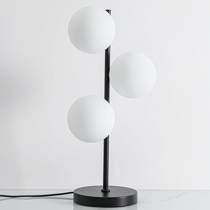 Black Globe Table Lamp Modern 3-Light Desk Light with Milk White Glass Shade Modern Nightstand Lamp for Bedroom Bedside End Table,G9 Bulb(Not Included)