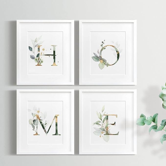 SUUURA-OO Botanical Simple Life Home Decor Poster Green Leaf Painting Wall Art Print Set of 4 (8”X10”), Boho Leaf Eucalyptus Wall Décor Modern Bohemia Botanical Floral Leaves Wall Art Print Unframe
