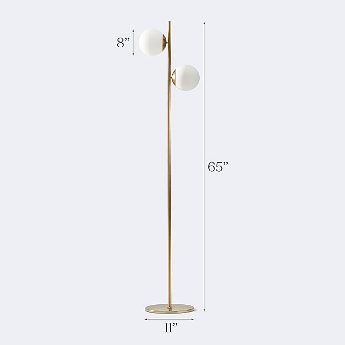 Brightech Sphere Floor Lamp for Living Room, Mid-Century Modern 2 Globe Pole Light for Bedroom, Bright LED Standing Lamps for Offices, Contemporary Living Room Décor – Gold/Antique Brass