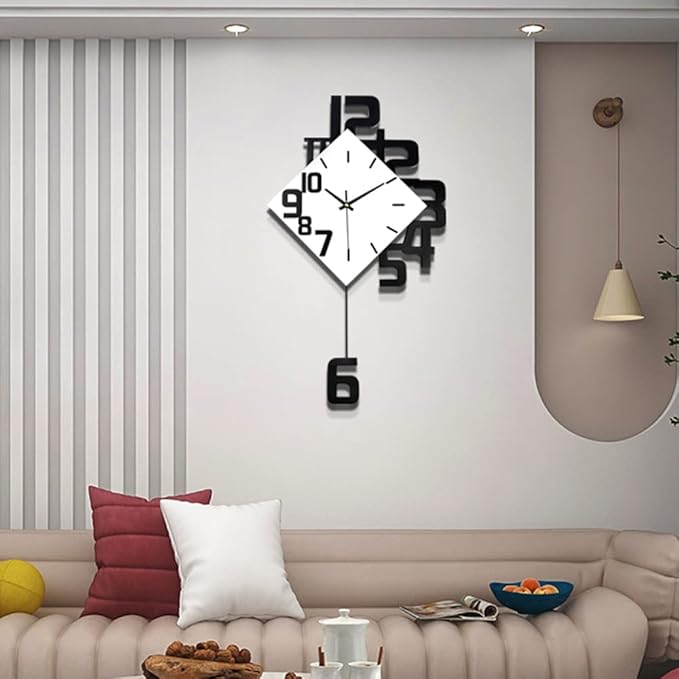 Large Wall Clock for Living Room Decor Pendulum Modern Kitchen Silent Big Wall Watch for Bedroom Black and White Decorative Office Non Ticking Battery Operated Wall Clock 25 Inch