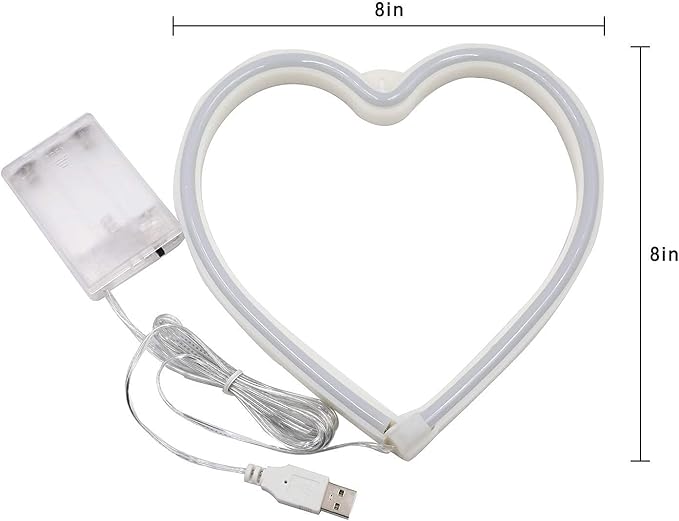 Pink Heart Neon Sign, Battery Operated or USB Powered Mothers Day Lights, LED Decorative Lamp, Table and Wall Decoration for Galentines Day, Wedding Anniversary, Girl's Room Party Birthday Home Décor