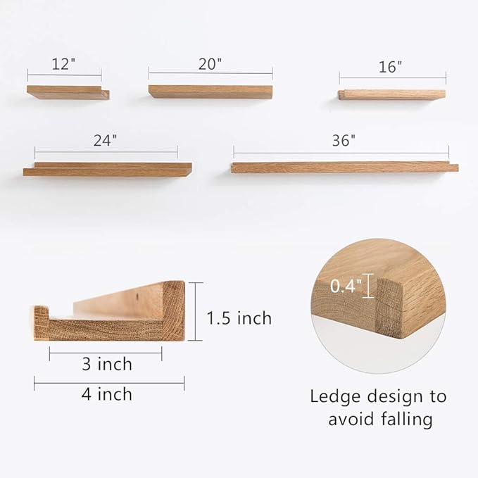 HOMWOO Floating Shelves Natural Wood Wall Shelves Wall Mounted Picture Ledge for Home, Living Room, Bedroom, Bathroom, Office,24 Inches