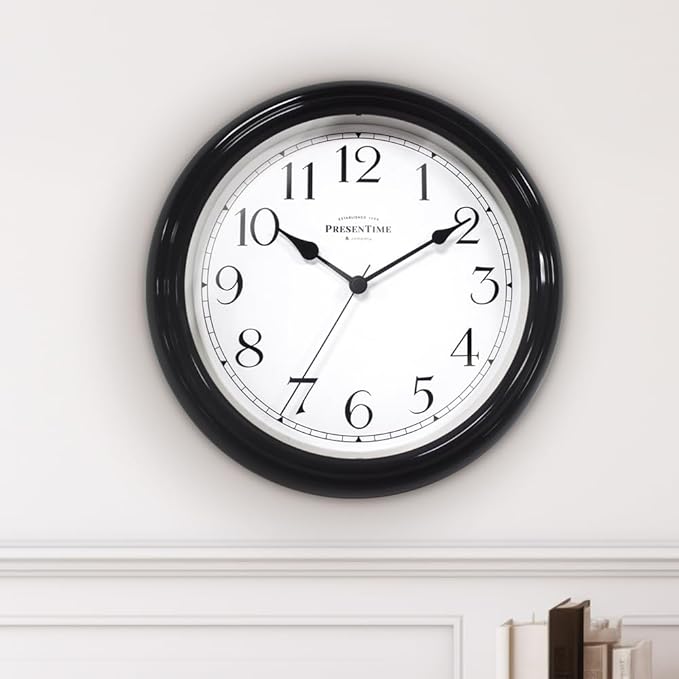 Presentime & Co Chic Home Collection 10" Molly Clock, Silent No Ticking, Black Color. Modern Decorative Wall Clock for Kitchen, Kid's Room, Bathroom, Bedroom, and Office