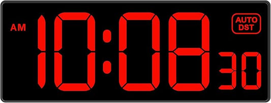 Soobest LED Digital Wall Clock, Large Digital Clock Bold Numbers with Seconds for Seniors Visually Impaired,Plug Electric Clock Dimmable Auto DST Large Display 10 Inches (Red)