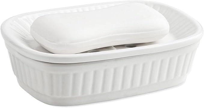 VanEnjoy White Ceramic Soap Dish, Self-Draining Kitchen Sink Soap Holder