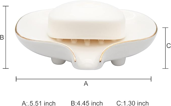 Soap Dish with Drain Ceramic Soap Holder Soap Saver for Bar Soap, Kitchen Sink, and Bathroom Shower