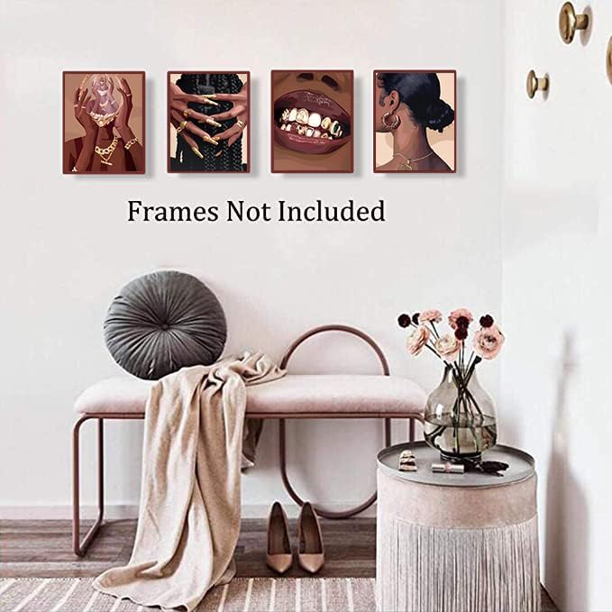 TANXM Black Woman Art Decor, Black Female Art Printing, Feminine Boho Art Abstract African American Woman Wall Art Decor for Home Bedroom - Set of 4 (11"X14", Unframed