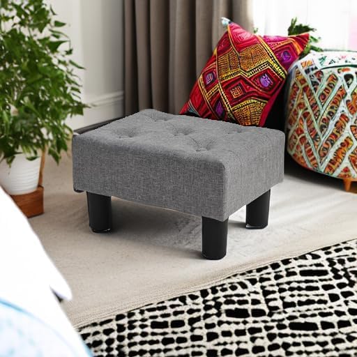 BRIAN & DANY Small Foot Stool, Linen Foot Stools with Legs, Stable Small Footstool for Living Room, Grey