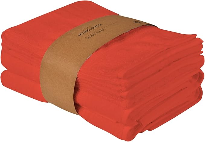 HOMELOVER 4 Piece Towel Set - 100% Organic Cotton 2 Bath Towels & 2 Hand Towels - 500 GSM, Hotel Quality, Soft, Highly Absorbent & Quick Drying Wash Towels for Kitchen & Bathroom (Coral Orange)