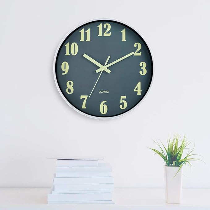 JoFomp Glow in The Dark Clock, 12 Inch Modern Silent Non Ticking Wall Clocks Battery Operated, Night Light Wall Clock for Living Room Decor, Wall Clock Decorative for Kitchen Bedroom (Grey)