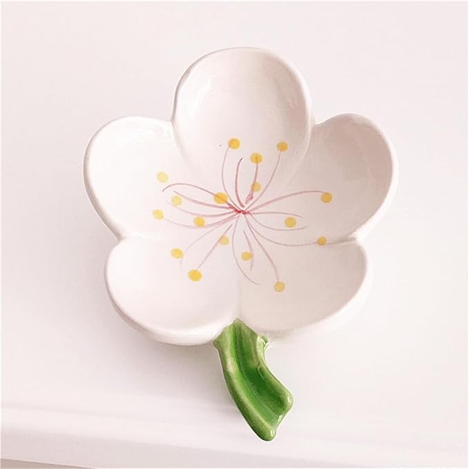 Ankah Decorative Ceramic Soap Box, Flower Shape Soap Dish, Self-Draining to Keep Dry Stop Mushy Soap Holder, Easy Cleaning, Best for Shower Bathroom and Kitchen (Peach Blossom, White)