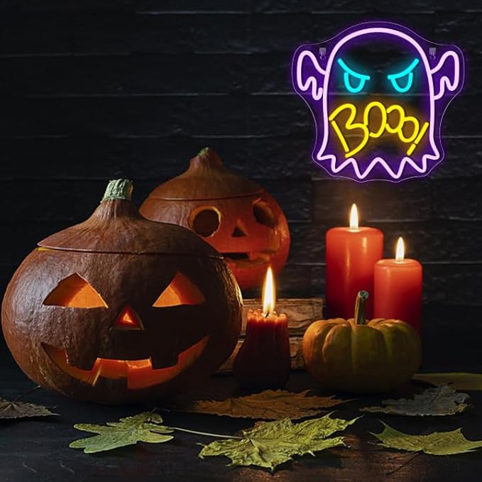 NOSUN Halloween Neon Sign Boo Neon Sign Halloween Gifts Purple Halloween Neon Light Sign for Bedroom Bar Party Club Neon Light Sign Halloween Neon Light Halloween Gifts for Kids/Adults