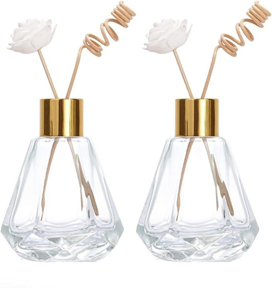 2Pcs 60ml/2oz Diffuser Bottles Empty Refillable Glass Diffuser Jars Aromatherapy Container Fragrance Accessories Use for DIY Replacement Diffuser Sticks Home Bathroom Decor