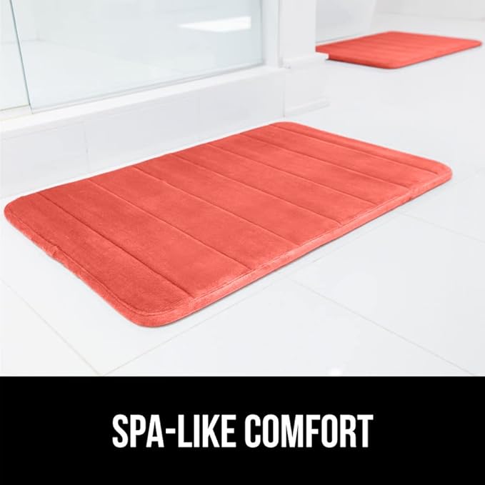 GORILLA GRIP Memory Foam Bath Mat, Soft Absorbent US Designed Bathroom Rug, Gripping Dots Machine Washable Bathmat, Cushioned Floor Mats, Shower Sink Rugs Room Décor Accessories, 24x17 Coral