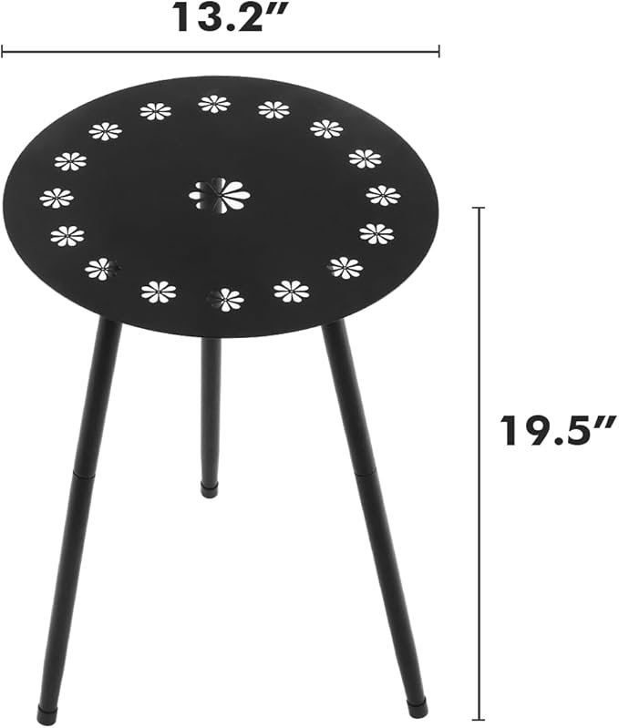 Outdoor Side Table Set of 2 Patio Side Tables for Outside Black End Tables Small Outdoor Table Round Patio End Table Modern Metal Side Table Outside, Patio, Indoor, Bedroom, Living Room, Small Spaces