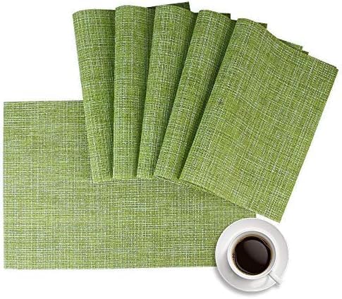 DACHUI Placemats Set of 4, Linen Look Woven Place Mats, Water Resistant, Heat Resistant, Washable, Durable Table Mats (Green)