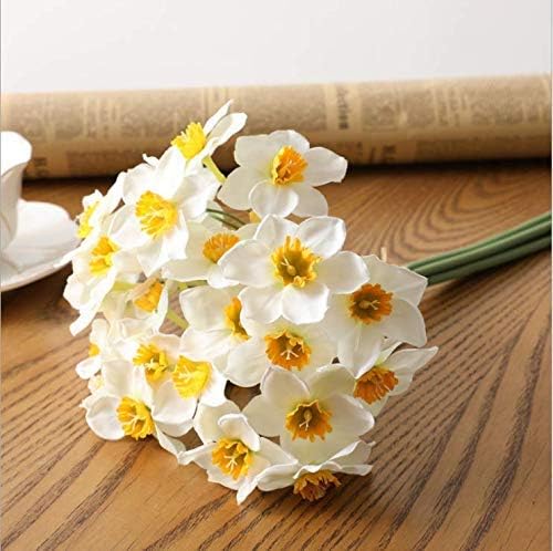 Tinsow Artificial Daffodil Flowers 15.8 Inches Narcissus Spring Flower Fake Silk Flower Arrangement for Home Wedding Decor (White, 12)