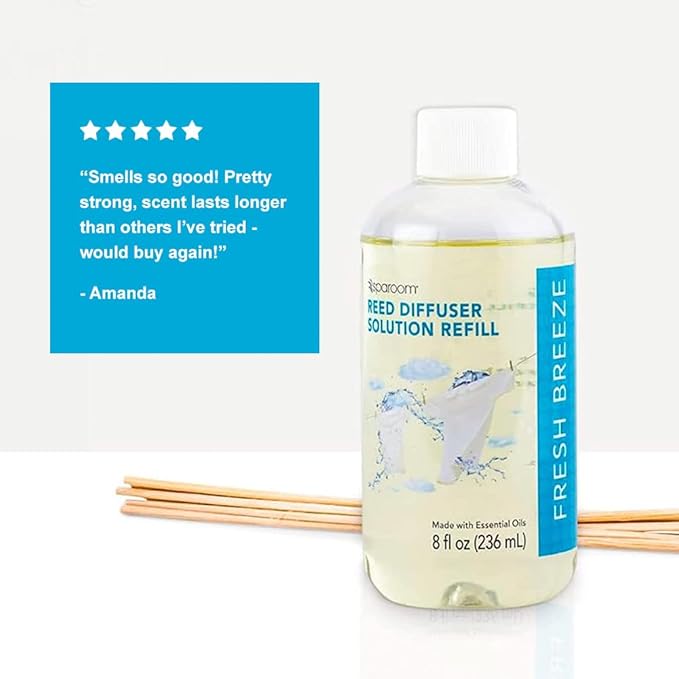 SpaRoom Reed Diffuser Oil Refill – Fresh Breeze Scent, 8oz Air Purifying Aroma for a Light and Open Feel, Ideal for Living Rooms or Hallways, Subtle Everyday Freshness for Whole Home Balance