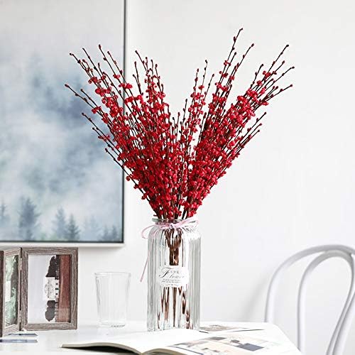 5 Pcs Jasmine Flowers Artificial Red Flowers 29.5" Long Stems Patriotic Picks with Mini Red Berry for DIY Floral Art Plant Wedding Home Office Table Decorations