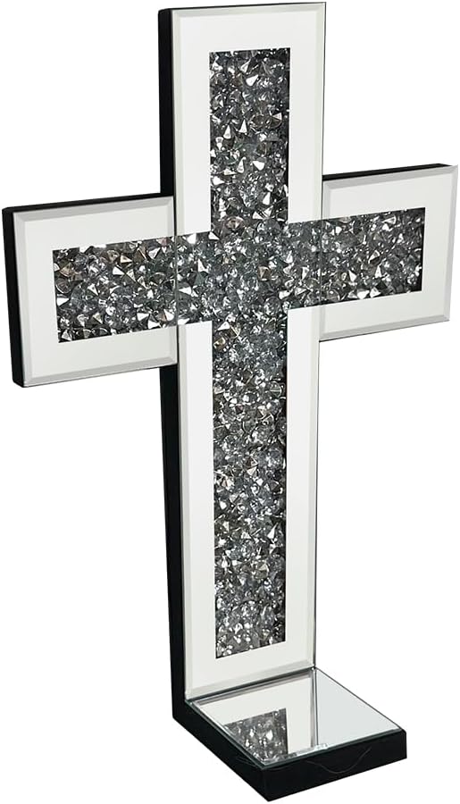 Crystal Crush Diamond Mirrored Candle Sconces, Silver Wall Candle Holder Set of 2, Wall Decoration for Living Room,Dining Room (Silver Cross)