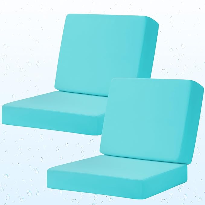 Outdoor Deep Seat Cushion Set of 2, 24 x 24 Inch Waterproof and Fade Resistant Patio Furniture Cushion Backrest with Ties for Patio Garden Yard and Balcony (Teal-2Pcs, 24x24Inch)