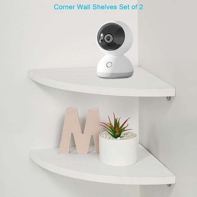 10 inch Corner Wall Shelf Set of 2, Solid Wood Corner Floating Shelves for Wall, Round End Wall Mounted Floating Shelf for Bedroom, Living Room and Kitchen (White-10 inch)