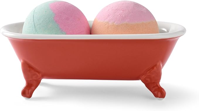 6.5" Ceramic Mini Decorative Clawfoot Bathtub Bar Soap Dish, Kitchen Sponge Holder and Shower Tray for Bathroom, 1 Pack(Coral)