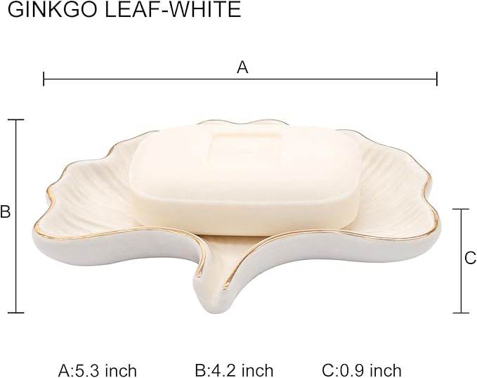 Ginkgo Leaf Style Ceramic Self Draining Soap Dish Waterfall Soap Dish Soap Savers for Bathroom,Shower,Bar Counter
