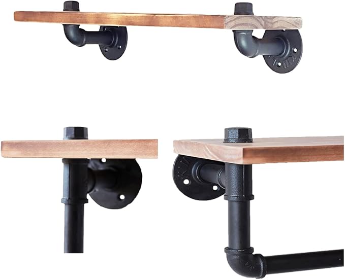 Industrial Pipe Bathroom Shelves with Towel Bar Rustic Wall Mounted Wood Floating Shelving Bookcase Farmhouse Home Decor for Bathroom Bedroom Kitchen Living Room Office,Set of 3