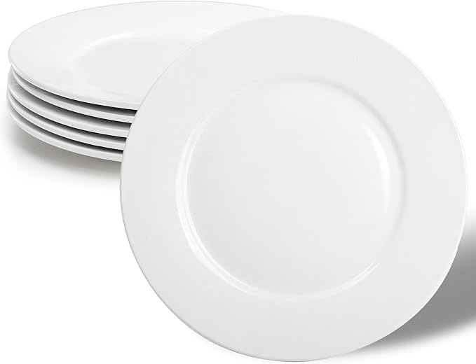 Foraineam White Dinner Plates Set, 10 Inch Porcelain Dessert Salad Plate, Catering Round Serving Dishes Dinnerware Sets, Microwave, Oven, and Dishwasher Safe, Set of 6