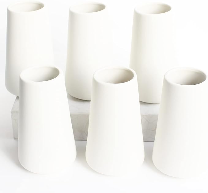 YANLING 6 Pack White Ceramic Vases for Home Decor, 6 Inch Modern Centerpieces for Pampas Grass, Table, Boho Flowers Decor