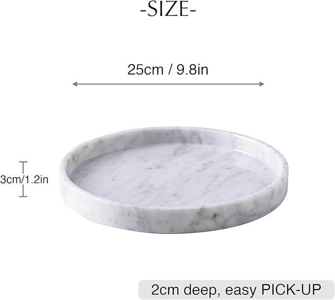 ๐๐ฎ๐ฑ๐ฎ๐ซ๐ฒ ๐๐ญ๐๐ฅ๐ข๐๐ง 100% Marble Round Vanity Tray 10โโ, Minimalist Modern Decor & Serving Trays for Bathroom, Kitchen, Nightstand, Jewelry Ring Dish Holder, Table Accents Decor, White