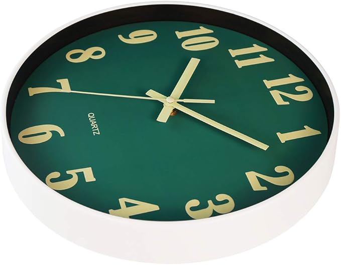 JoFomp Glow in The Dark Clock, 12 Inch Modern Silent Non Ticking Wall Clocks Battery Operated, Night Light Wall Clock for Living Room Decor, Wall Clock Decorative for Kitchen Bedroom (Green)