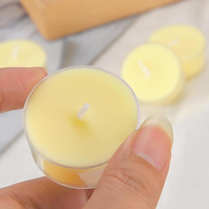 Natural Citronella Tea Light Candles, Tiny Soy Wax Aromatherapy Citronella Tealights Set of 24-4 Hours Burning - Great Gift for Summer Outdoors Indoors Home Garden Patio Balcony