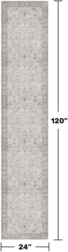 Non Slip Hallway Runner Rug - 2 x 10 Runner Rug, Washable & Waterproof 2x10 Kitchen Floor Mat - Extra Long Light Gray Neutral Farmhouse Boho Design Décor