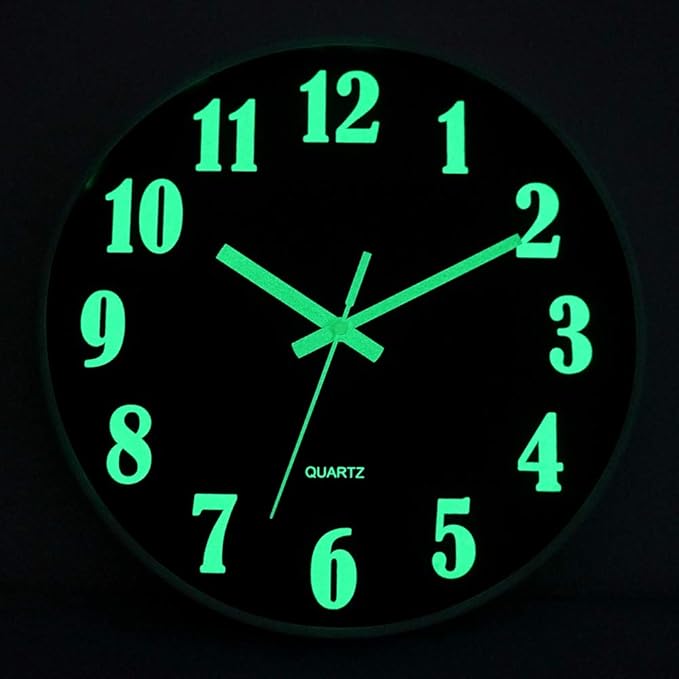 JoFomp Glow in The Dark Clock, 12 Inch Modern Silent Non Ticking Wall Clocks Battery Operated, Night Light Wall Clock for Living Room Decor, Wall Clock Decorative for Kitchen Bedroom (Blue)
