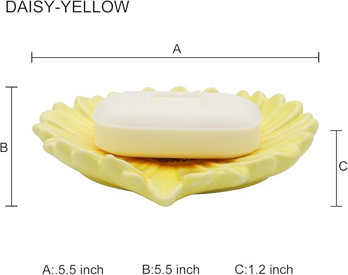 Self Draining Soap Dish Inspired by Daisy Flower Ceramic Waterfall Soap Dish Soap Savers for Bathroom,Shower,Bar Counter