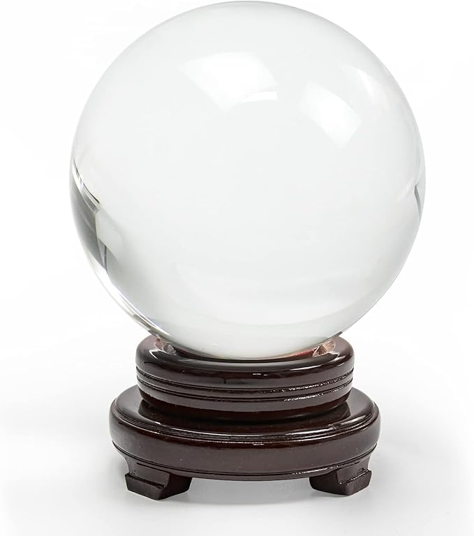 K9 Crystal Ball 150mm(6 inch) Clear Crystal Ball with Wooden Stand for Lense Ball Meditation Divination Healing Photography Decor Magic Healing Sphere Ball