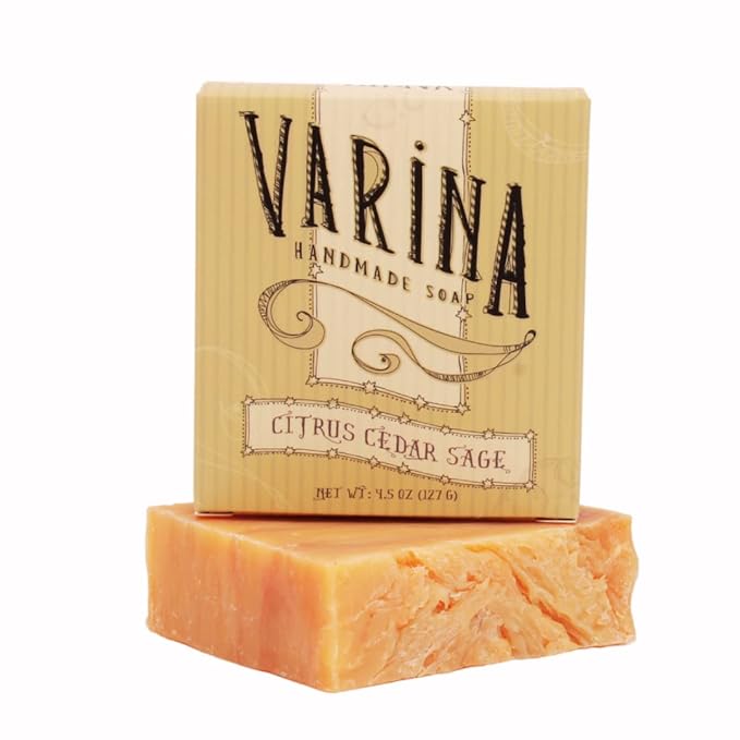 Varina Organic Citrus Cedar Sage Bar Soap - Gentle Cleansing for Sensitive Skin, Earthy Scents - 3 Pack - Experience Healthy and Glowing Skin