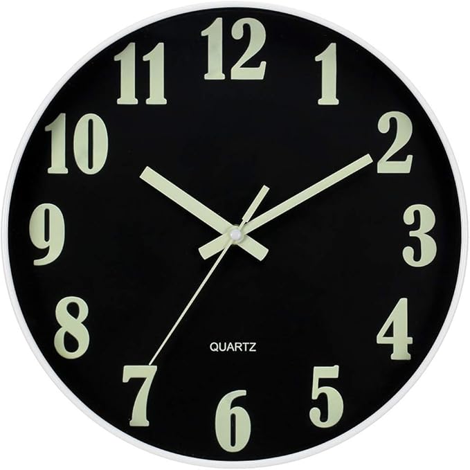 JoFomp Glow in The Dark Clock, 12 Inch Modern Silent Non Ticking Wall Clocks Battery Operated, Night Light Wall Clock for Living Room Decor, Wall Clock Decorative for Kitchen Bedroom