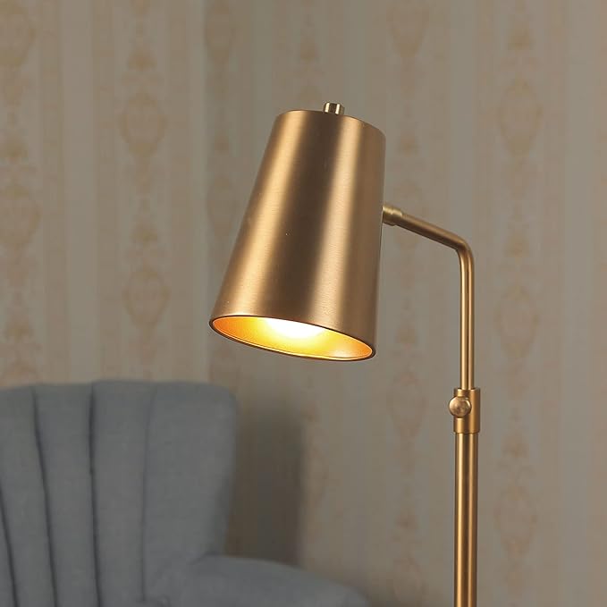 VONLUCE Table Lamp with LED Bulb, Vintage Gold Desk Lamp with Marble Base & Brass Shade, Mid Century Modern Reading Light for Office, 20" Industrial Table Task Lamp for Reading Bedroom Nightstands